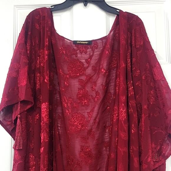 Elie Tahari Burgundy Floral Kimono - Picture 3 of 6